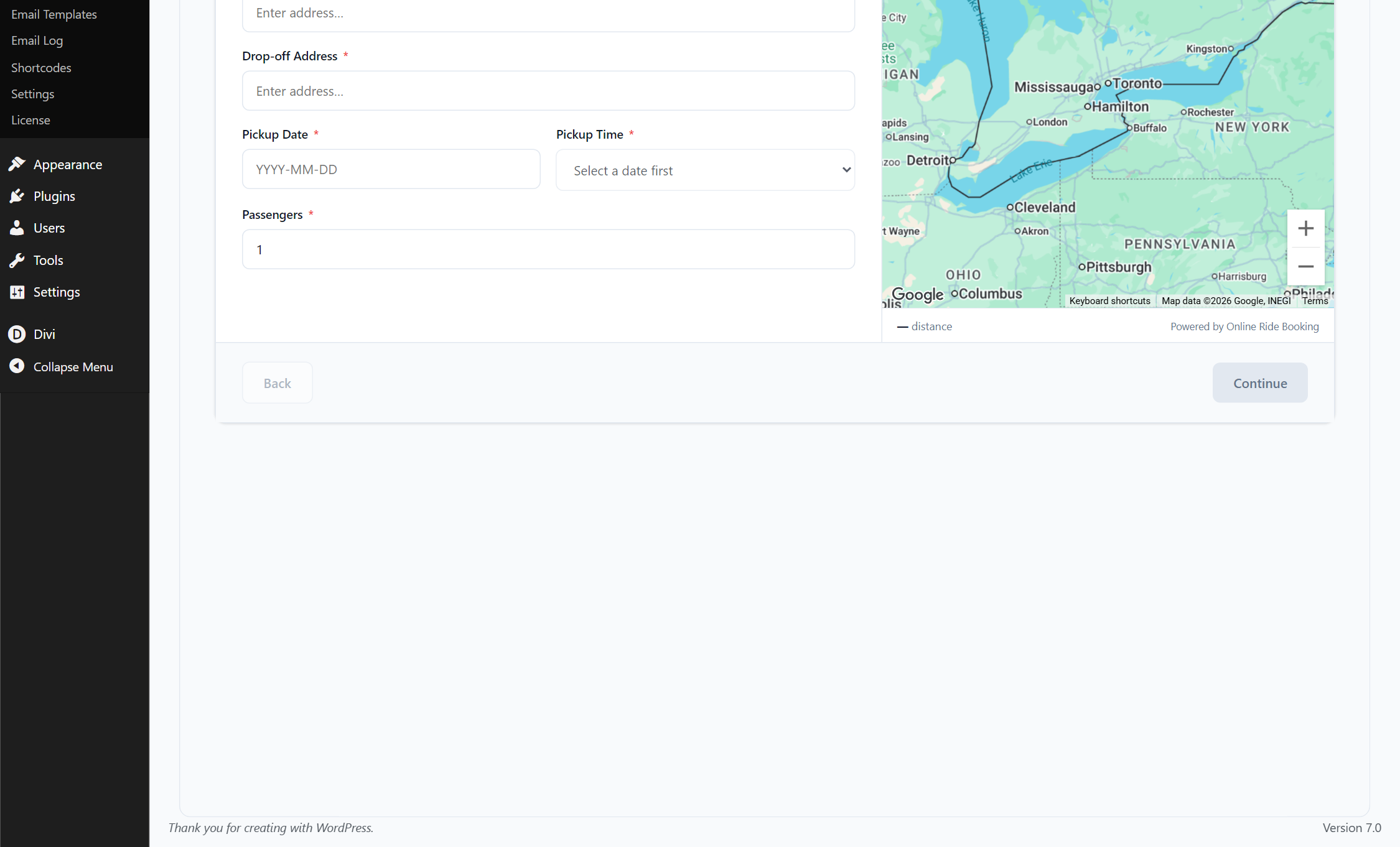 Booking through the live form