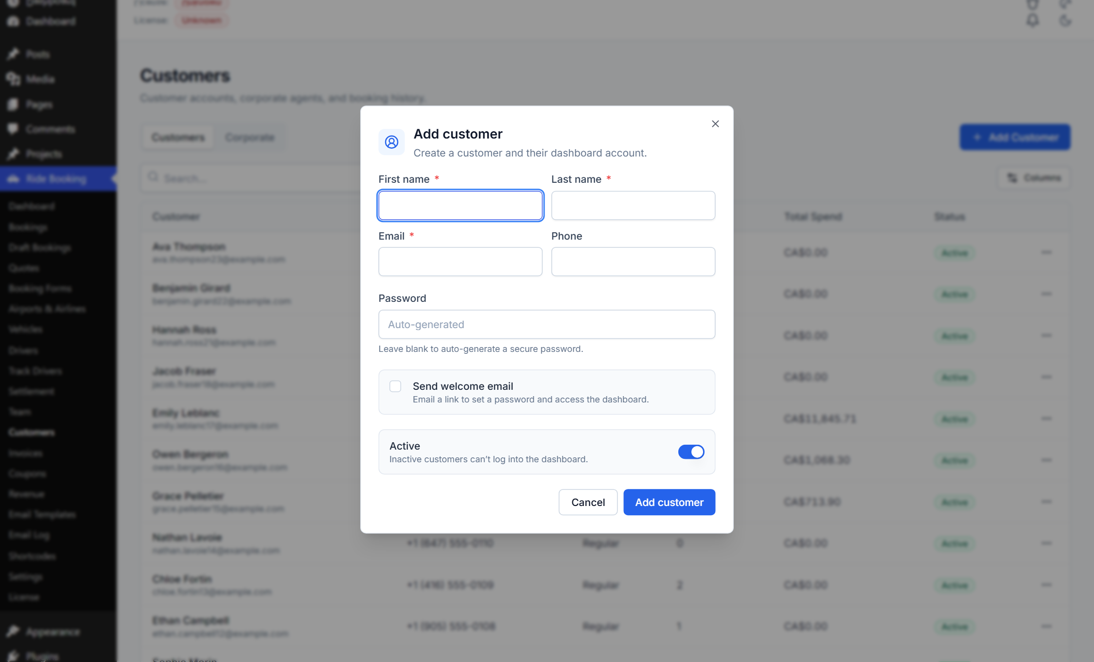 The Add Customer dialog