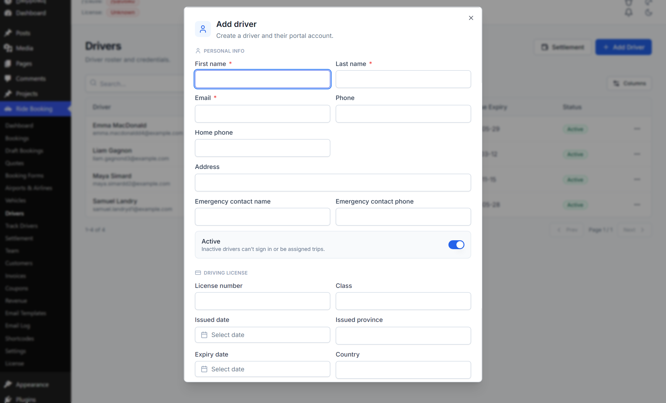 The Add Driver dialog