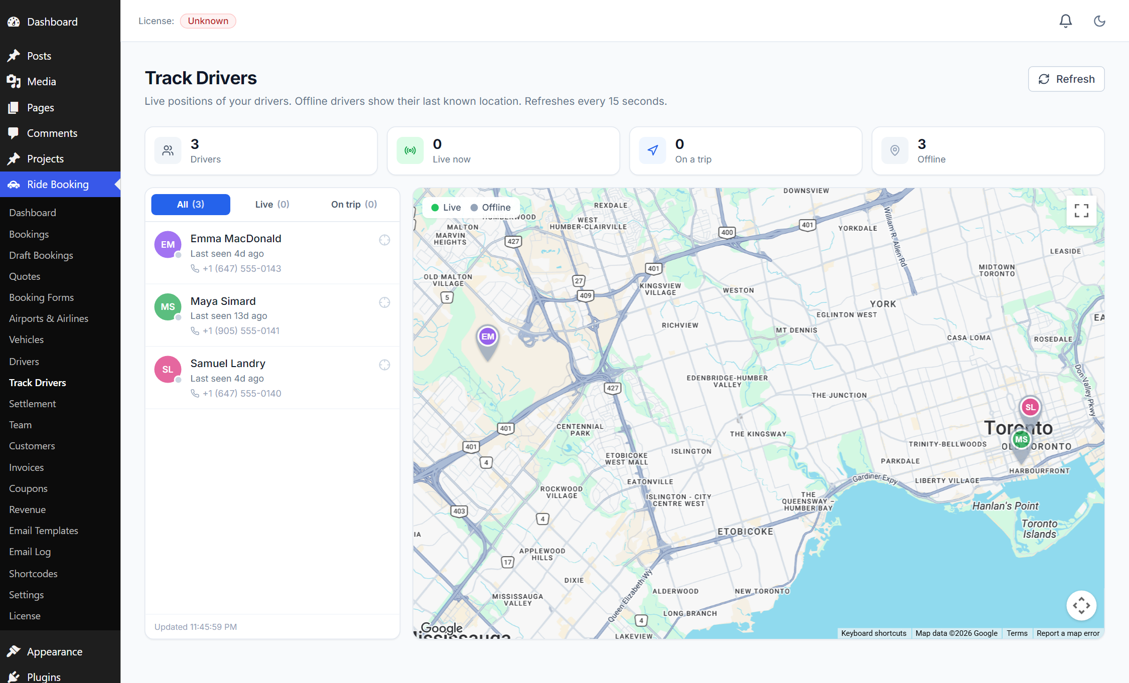 Track Drivers — live fleet map